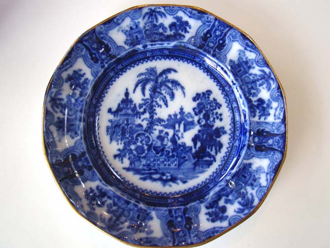 A magnificent set of eight antique Flow Blue "KYBER' pattern dinner plates circa 1840 by William Adams & Co., England. — image 2